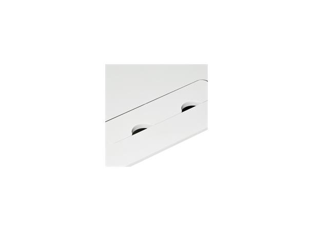 Kenson skrivebordsplate1600x800 m/luker Hvit plate, 2xkabelluker, freste kanter