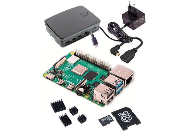 Raspberry Pi4 4GB Kit, Starter 32GB microSD, Kjøling, Case, HDMI, Strøm