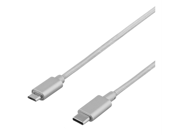 USB-C hann - USB Micro-B hann kabel, 1m 1m, USB 2.0, sølv
