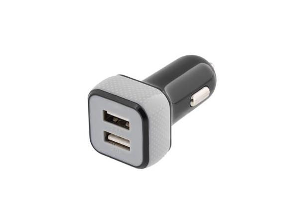 USB-lader sigarettuttak 2xUSB 5V 4,4A Svart/grå, 12V til USB