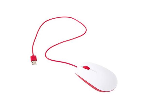 Raspberry Pi - offisiell mus, rød & hvit optisk, USB, tre knapper, 105cm kabel