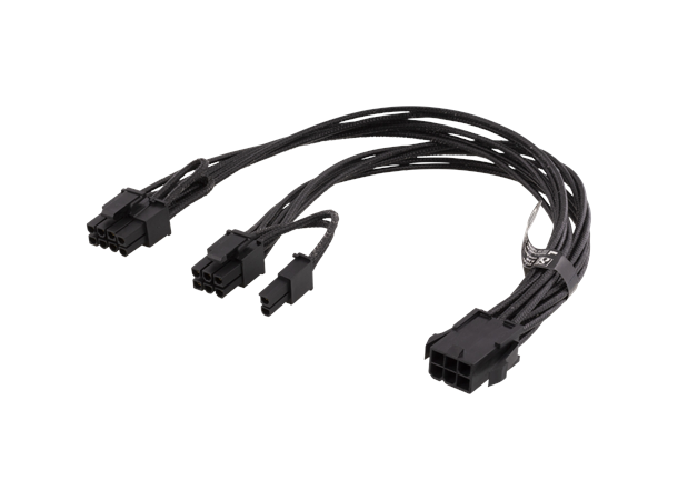 Strømkabel 6pin til 2x8pin (6+2) (PCI-E) 30cm, sort strømpe