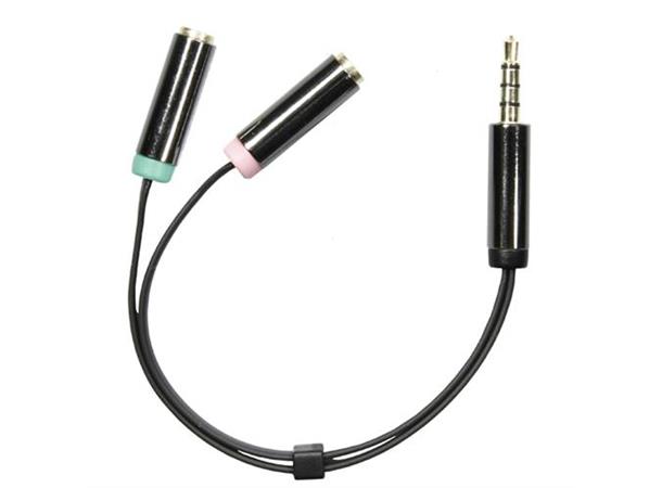 Headset-adapter 4-pins 3,5mm -> 2x3,5mm 1x3,5mm 4-pin M -> 2x3,5mm (mic+audio) F