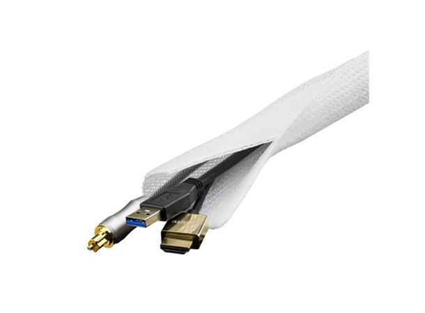 Kabelsluker i nylon, borrelås, 5m hvit enkelt å fylle på med nye kabler