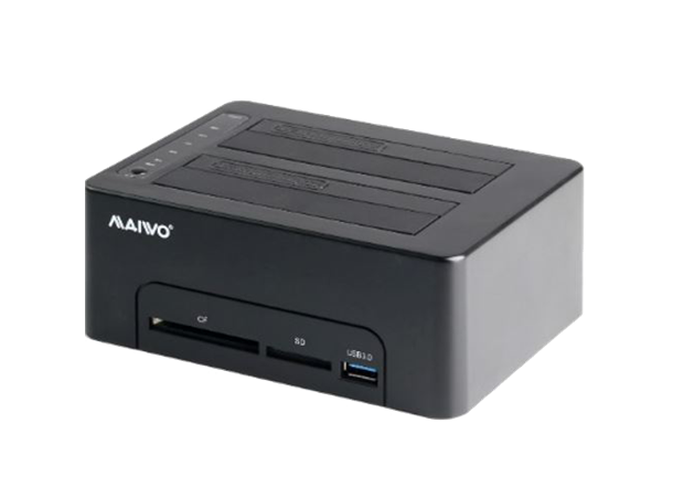 MAIWO 2-brønns dockingstasjon, USB 3.0 2x 2,5/3,5" SATA, kortleser (SD & CF)