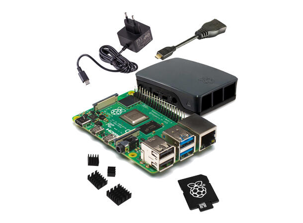 Raspberry Pi4 8GB Kit, Starter 32GB microSD, Kjøling, HDMI, Case, Strøm
