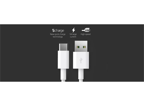 USB-C han - USB3.1-A han kabel, 0,5m, 5A 0,5m, Max data- OG ladehastighet, hvit