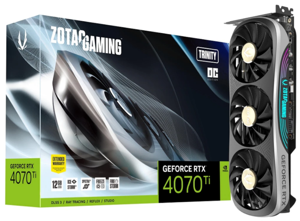 Zotac Gaming GeForce RTX 4070Ti TrintyOC OC ed., PCI Express 4.0, 12GB GDDR6X