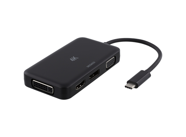 DELTACO USB-C til HDMI/DP/DVI/VGA - DEMO 4K, DP Alt Mode, black
