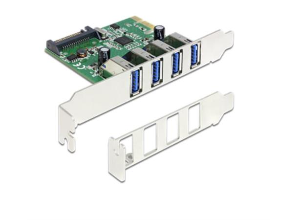 DeLock PCIe 4x USB 3.0 PCIe x1, SATA-strøm, lavprofilbrakett
