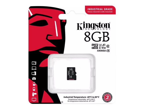 Kingston Industrial microSD 8GB 8GB, -40 to 85°, 1920TBW, 30K P/E cycles