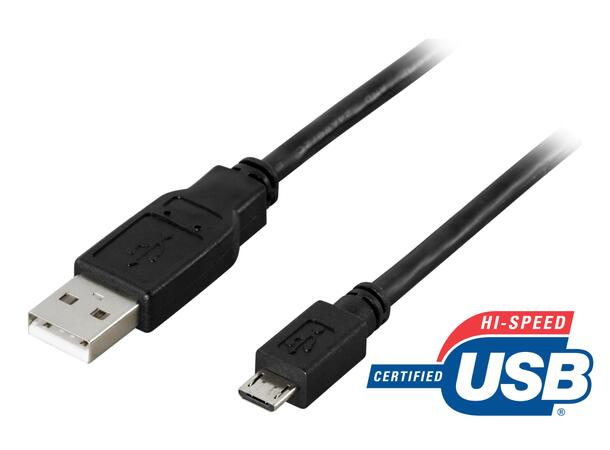 USB 2.0 kabel A - micro-B M/M 0,25m USB til Micro USB - Sort