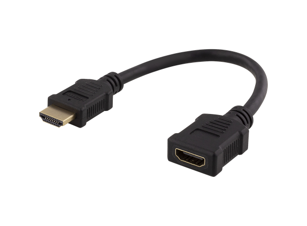 HDMI-kabel forlenger, 20cm 4K-støtte, 19-pin M/F, svart