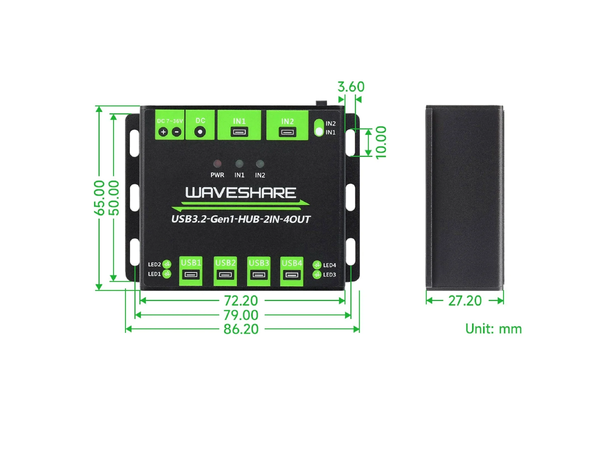 Industriell USB 3.2 Hub & Switch Bruk 4 USB-enheter på 2 PCer