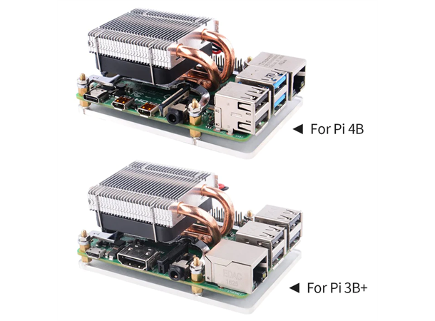 52Pi Pi4 CPU-kjøler, ICE-Tower, Sølv B-type (lavprofil), inkl thermal pads