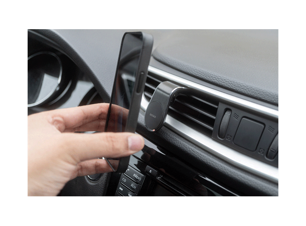 DELTACO magnetisk mobilholder for bil Vinklet for luftventil, for mobil, svart
