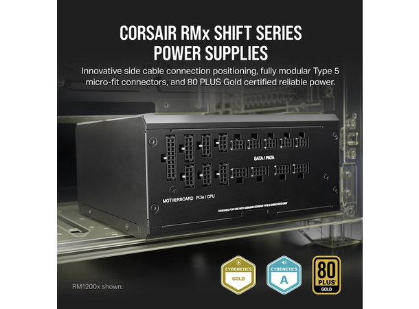 Corsair RM1000x Shift 1000W Gold PSU ATX 3.0, Full-Modulær, side-tilgang