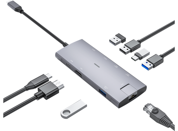 Elivi USB-C Docking 8 i1 MultiPort Adapter HUB, 10Gpbs, SpaceGrey