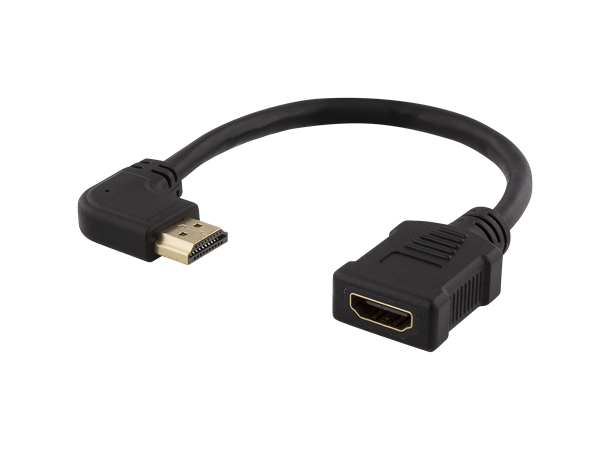 HDMI-kabel Vinklet forlenger, 20cm 4K-støtte, 19-pin M/F, svart