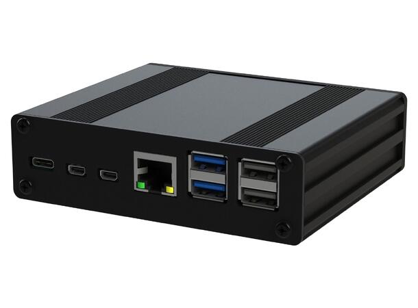 Multicomp Pro Pi-Box Pro5 Black Alubody+akryl bakplate, front HDMI+strøm