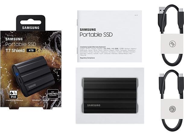 Samsung T7 Shield svart 4TB USB-C (3.2 Gen.2) , up to 1050/1000MB/s