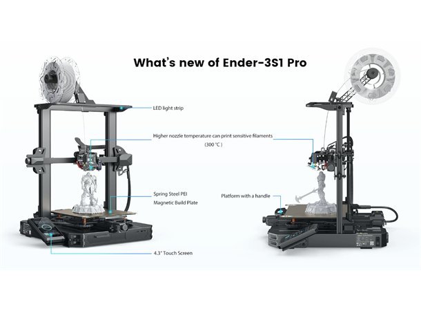 Creality ENDER 3 S1 PRO 3D-printer print opptil 250x220x220mm
