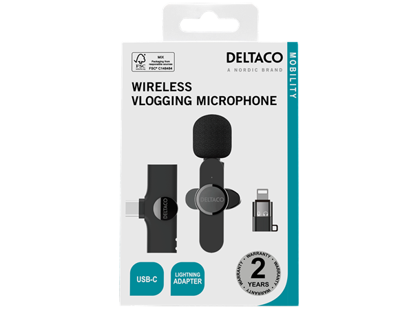 Trådløs vlogging-mikrofon USB-C/Lightning-mottaker