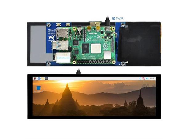 7.9" IPS Kapasitiv Touchskjerm 400x1280, kompatibel med bl.a. RPi