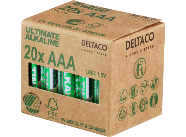 DELTACO Ultimate Alkaline AAA batteries LR03/AAA size, 20-pack