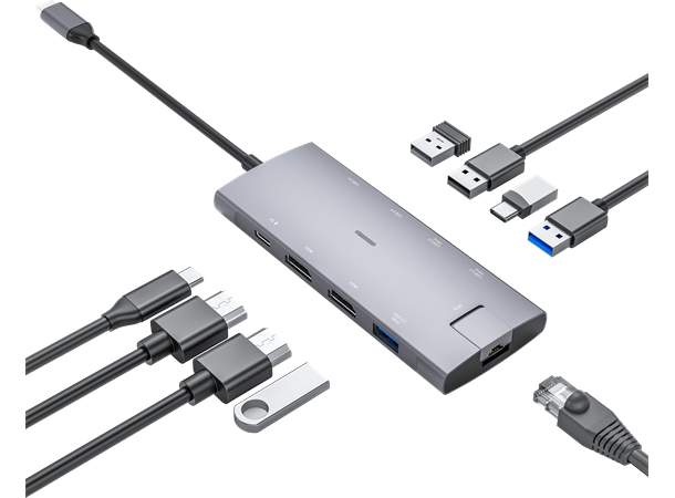 Elivi Pro USB-C Docking 9 i1 (Dual HDMI) MultiPort Adapter HUB, 10Gpbs, SpaceGrey