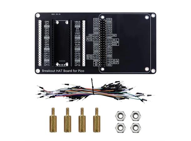HAT Breakout Board For Raspberry Pi Pico følger med jumper wire-pakke