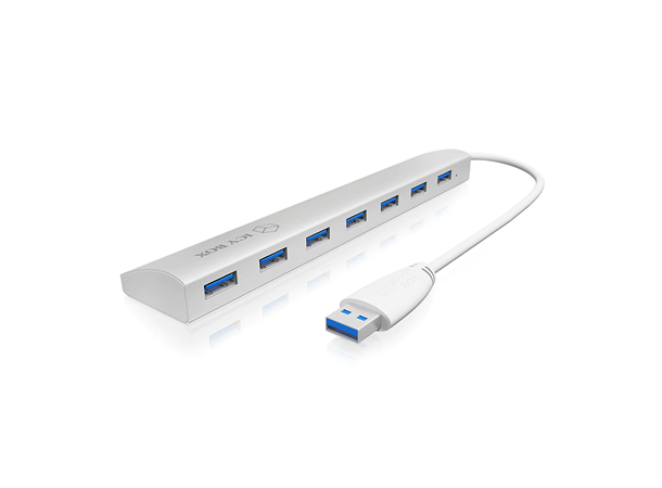 Icy Box 7 porter USB 3.0 Hub Aluminium, Uavhengig strømforsyning