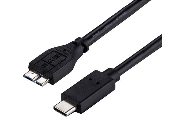 USB-C hann - USB 3.0 Micro-B, 1m 5 Gbps, Svart, han - han. 60W