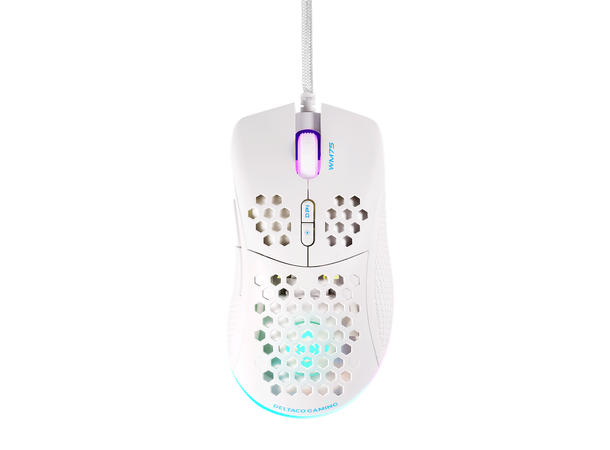 WHITE LINE WM75 Lightweight gaming mouse 6400 DPI, RGB, Gummi-grep på sidene