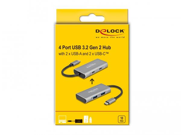 Delock 4-Port Superspeed USB-C 3.2 Hub 2x USB-A 3.2gen2 + 2x USB-C 3.2gen2 DEMO