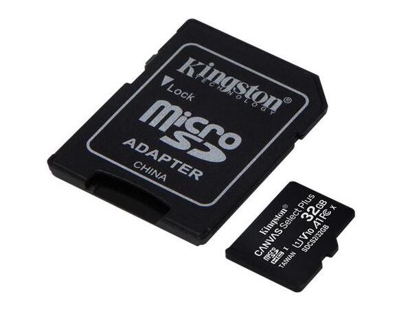 Kingston Canvas Select Plus 32GB MicroSD 32GB, U1 V10 UHS-I Class 10, les:100MB/s