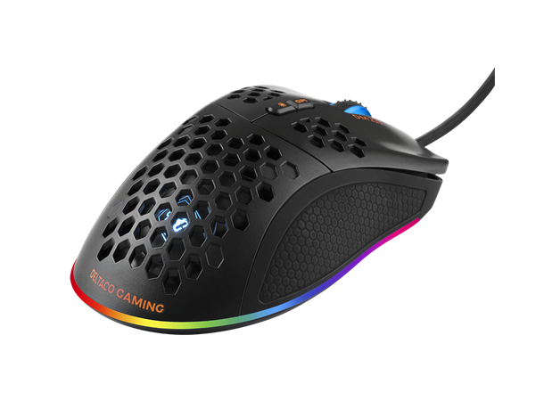DELTACO GAMING DM210 Ultra-Light Mouse 6400 DPI, RGB, Gummi-grep på sidene