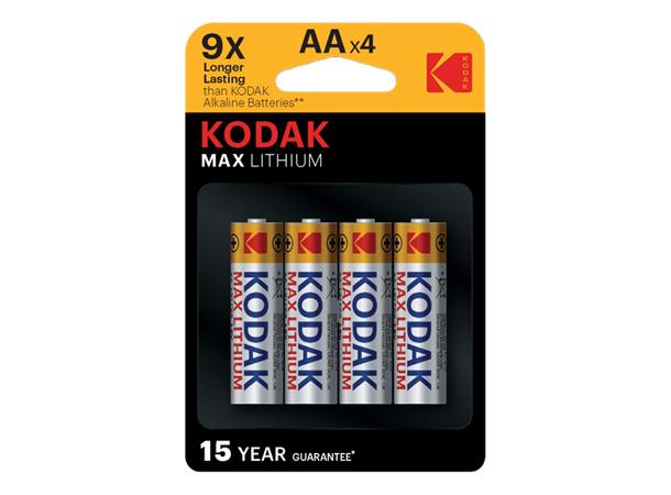 Kodak MAX Lithium AA batteri - 4-pack 4-pakning, 1.5v, LR6, Lithium