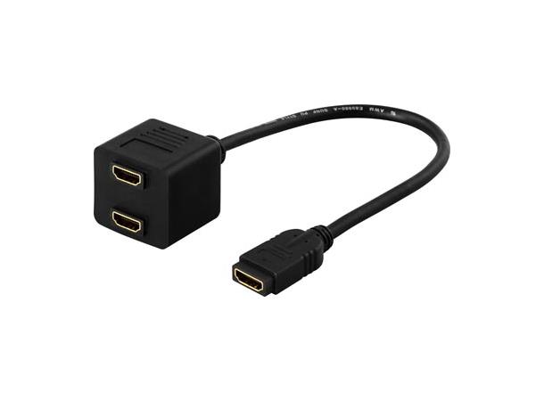 HDMI splittadapter, 1 hunn til 2 hunn Guldkontakt. Kabel = 20 cm, 1F-2F