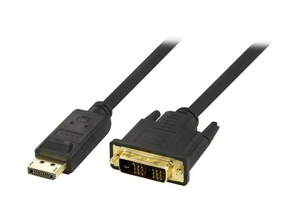 DisplayPort kabel, DP - DVI-D (SL), 2 m 2m, sort (kun én vei - DP til DVI)