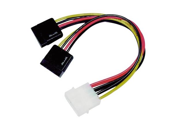 Strømkabel MOLEX til 2xSATA 16 cm overgang, 4-pin MOLEX til 2x15-pin SATA