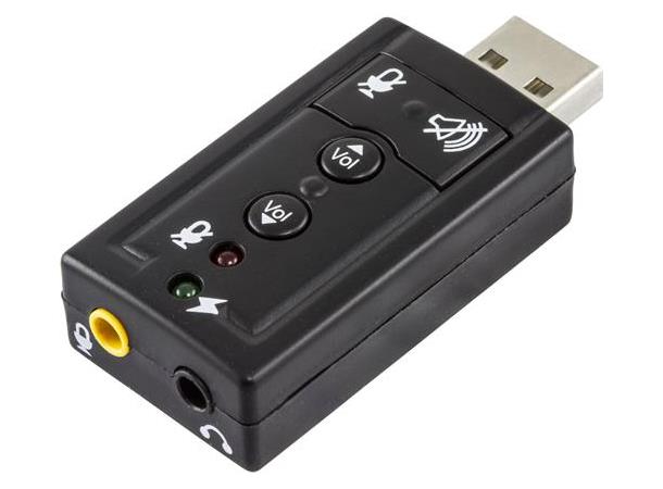 Deltaco USB-lydkort, 2 x 3,5mm (mic&lyd) Stereo, individuell demping av mic/lyd