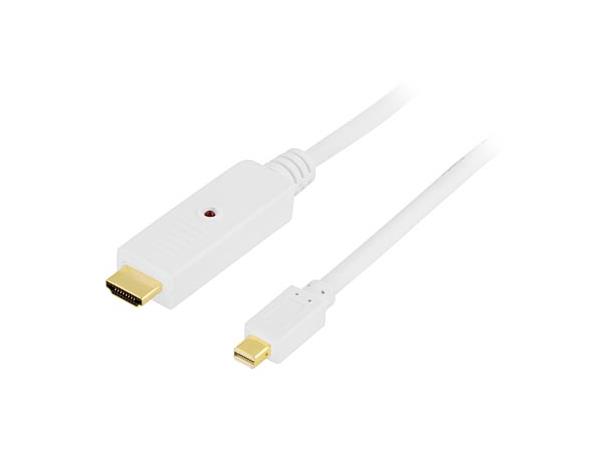 DisplayPort kabel, mini-DP - HDMI 2m 2m, Hvit, med lyd