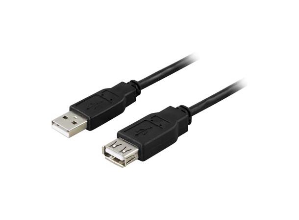 USB 2.0 forlengerkabel A-A M/F 0,2 meter 0,2m, USB forlenger, Han/Hun, svart