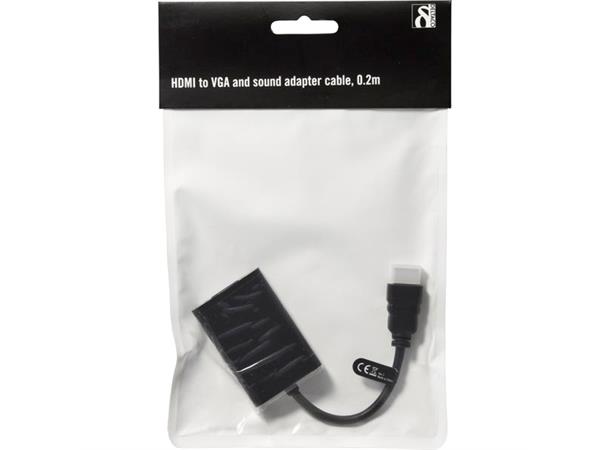HDMI M  til VGA F adapter m/lyd 1080p, 0,2m, sort med lyd