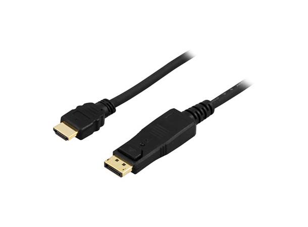 DisplayPort kabel, DP - HDMI 3m 3m , med lyd (kun én vei - DP til HDMI)