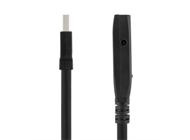 Aktiv USB 3.0 Forlenger 5m, svart 5m,Type A han-hun, Strømforsynes via USB