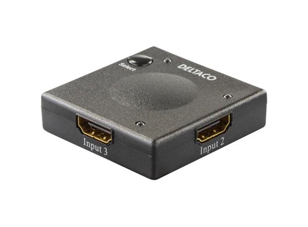 HDMI-switch, 3 til 1, 3D-støtte fungerer uten strømadapter, 1080p, svart