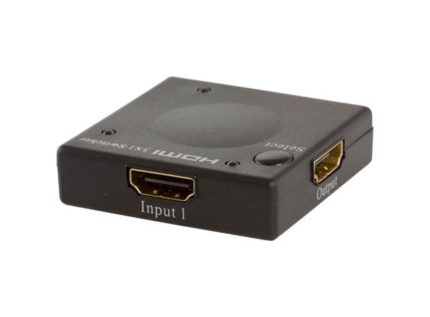 HDMI-switch, 3 til 1, 3D-støtte fungerer uten strømadapter, 1080p, svart