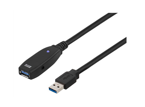 Aktiv USB 3.0 Forlenger 2m, svart 2m, Type A han-hun Strømforsynes via USB